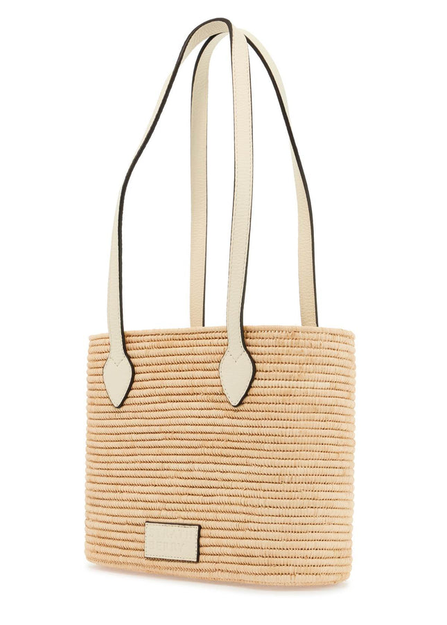 Strathberry large vanilla raffia basket bag with leather finishes