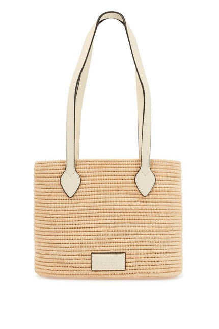 Strathberry large vanilla raffia basket bag with leather finishes