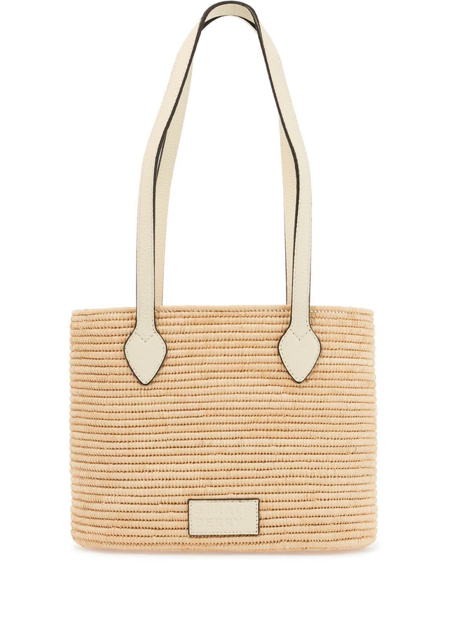 Strathberry large vanilla raffia basket bag with leather finishes