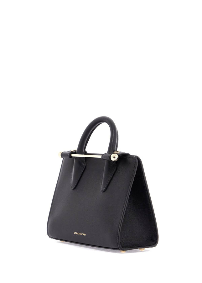 Strathberry mini tote in black calfskin with removable shoulder strap