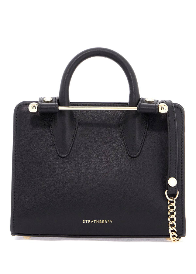 Strathberry mini tote in black calfskin with removable shoulder strap