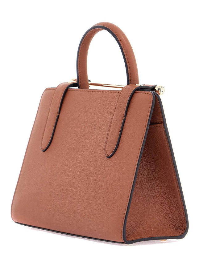 Strathberry mini tote in chestnut calfskin with removable shoulder strap