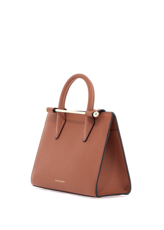 Strathberry mini tote in chestnut calfskin with removable shoulder strap