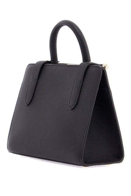 Strathberry mini tote structured in black leather with gold details