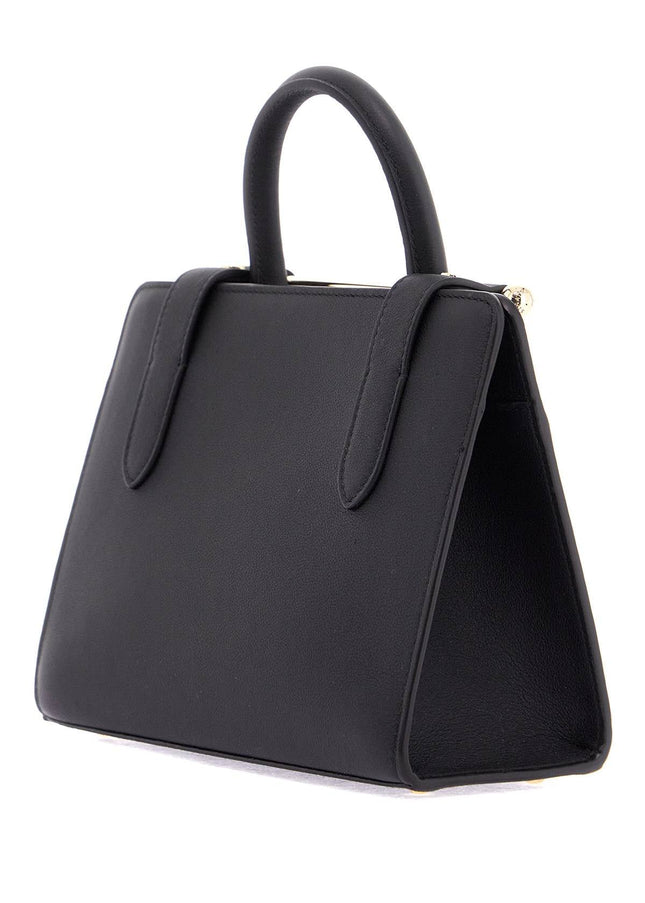 Strathberry mini tote structured in black leather with gold details