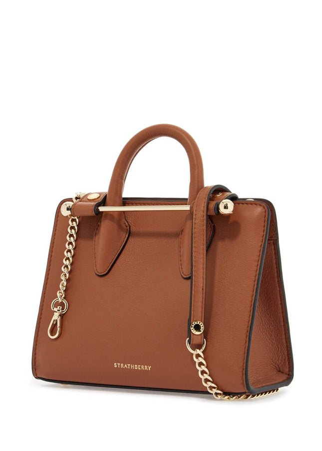 Strathberry nano tote in chestnut calf leather