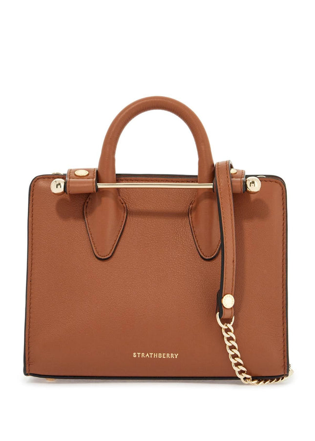 Strathberry nano tote in chestnut calf leather