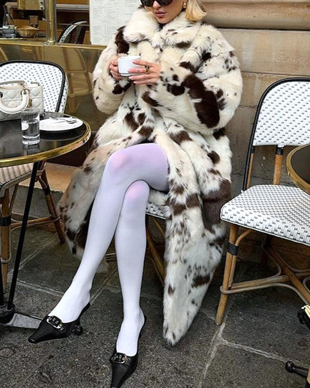 Street Animal Print Heavy Faux Fur Long Coat