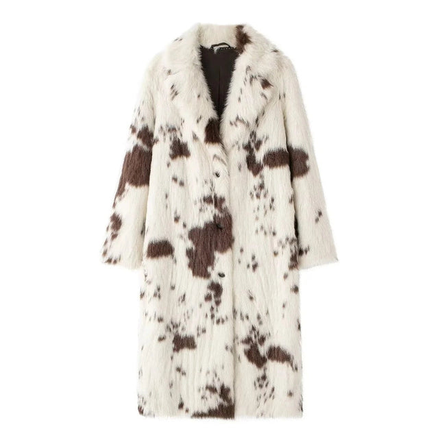 Street Animal Print Heavy Faux Fur Long Coat