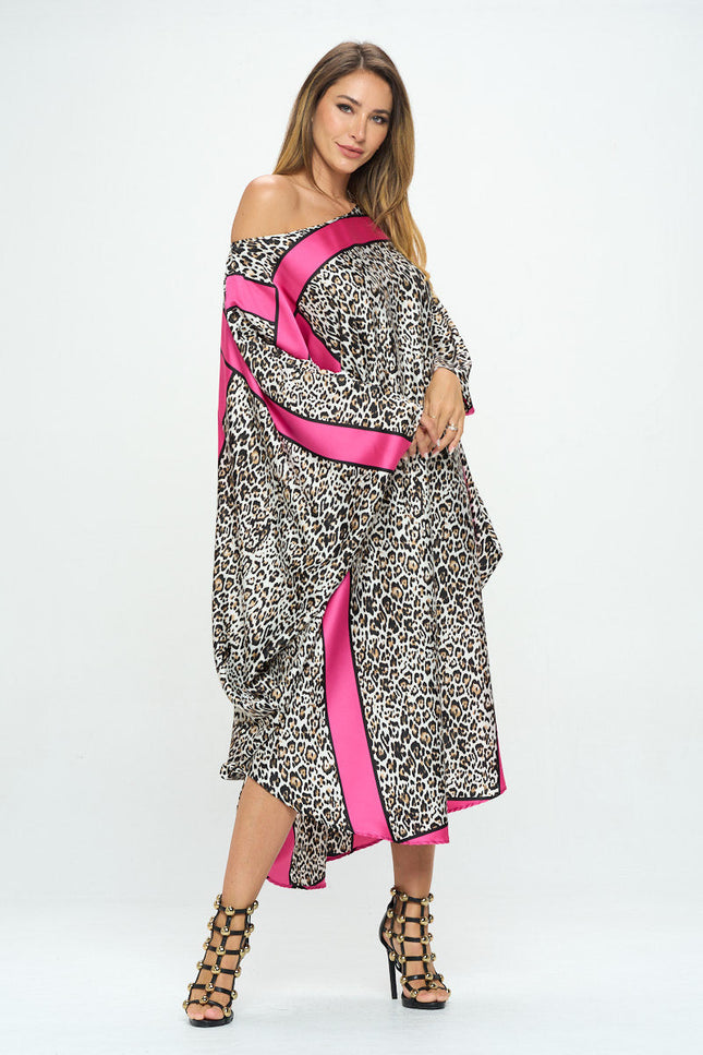 Stretch Satin Animal Print Oversize Dress-2