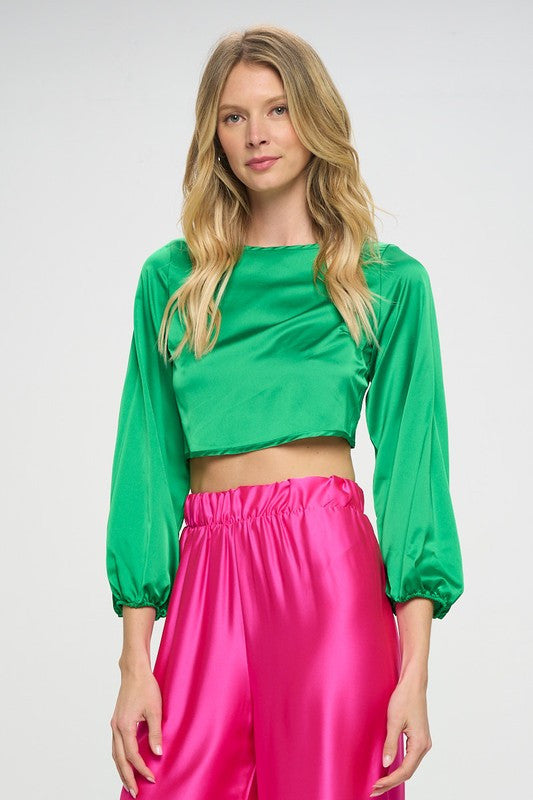 Stretch Satin Crop Top with Open Back-1