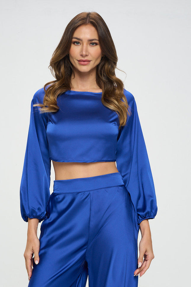 Stretch Satin Crop Top with Open Back-2