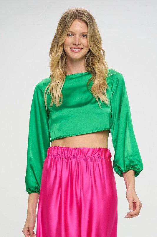 Stretch Satin Crop Top with Open Back-2