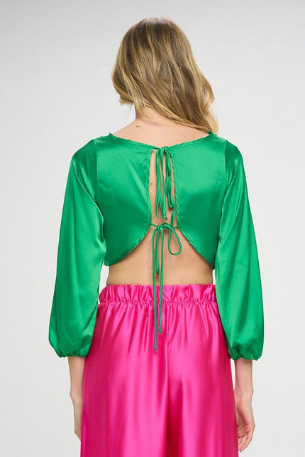 Stretch Satin Crop Top with Open Back-3