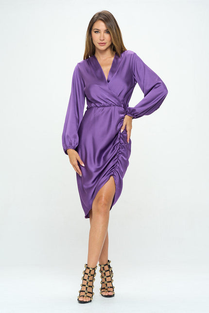 Stretch Satin Dress with Ruched Asymmetrical Hem-2