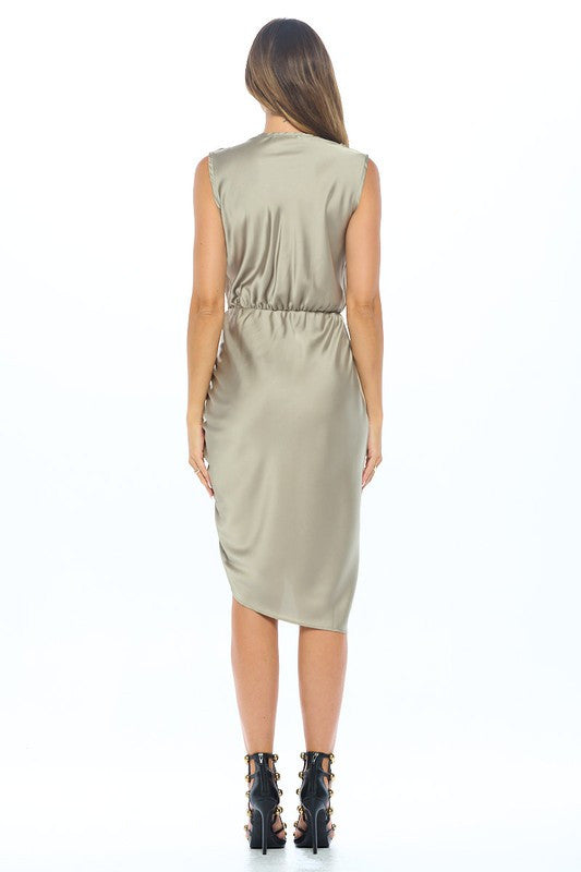 Stretch Satin Dress with Ruched Asymmetrical Hem-4