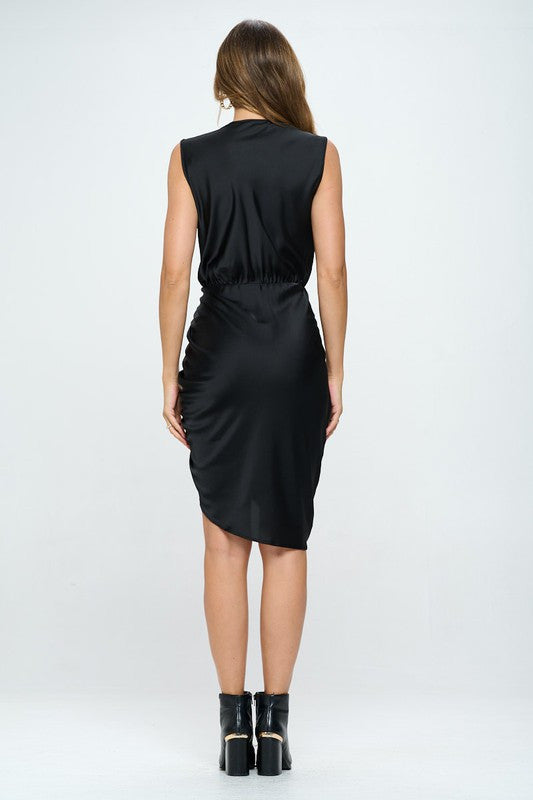 Stretch Satin Dress with Ruched Asymmetrical Hem-4