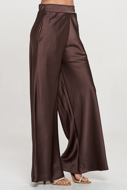 Stretch Satin Pants w/ Elastic Waist and Pockets-1