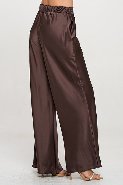 Stretch Satin Pants w/ Elastic Waist and Pockets-2