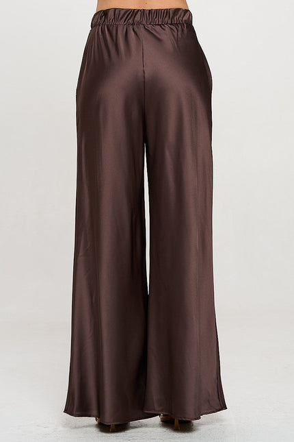 Stretch Satin Pants w/ Elastic Waist and Pockets-3