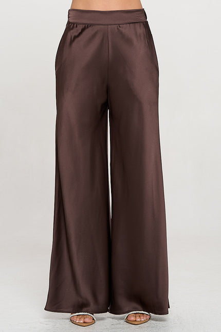 Stretch Satin Pants w/ Elastic Waist and Pockets-0