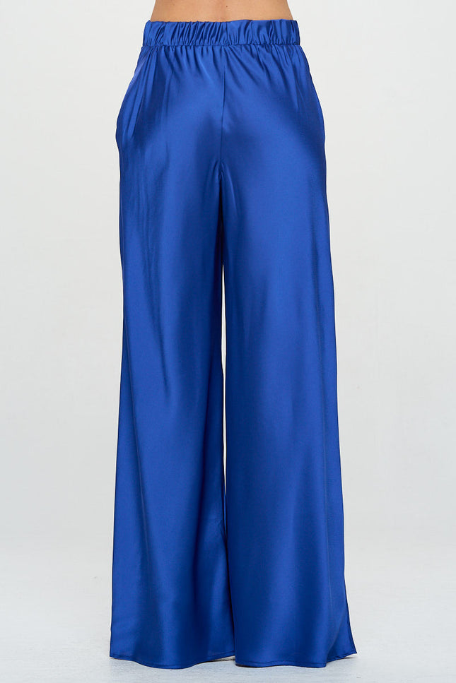 Stretch Satin Pants w/ Elastic Waist and Pockets-3