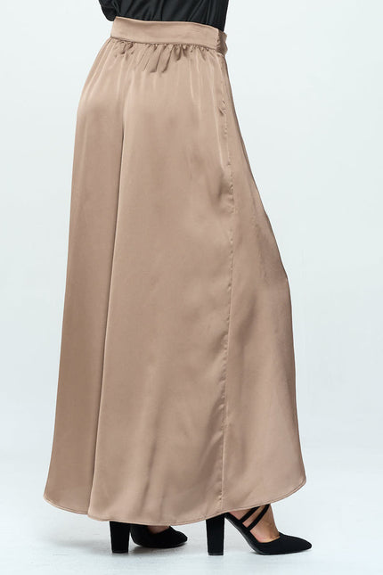 Stretch Satin Split Wide Leg Pants with Tie-2