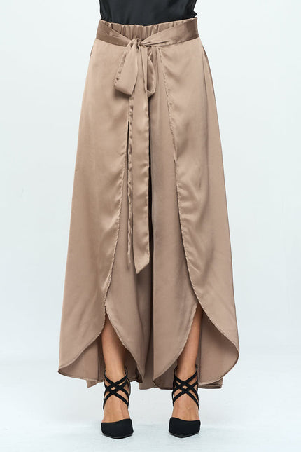 Stretch Satin Split Wide Leg Pants with Tie-0