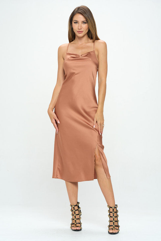 Stretch Silky Satin Bias Slip Dress with Slit-1