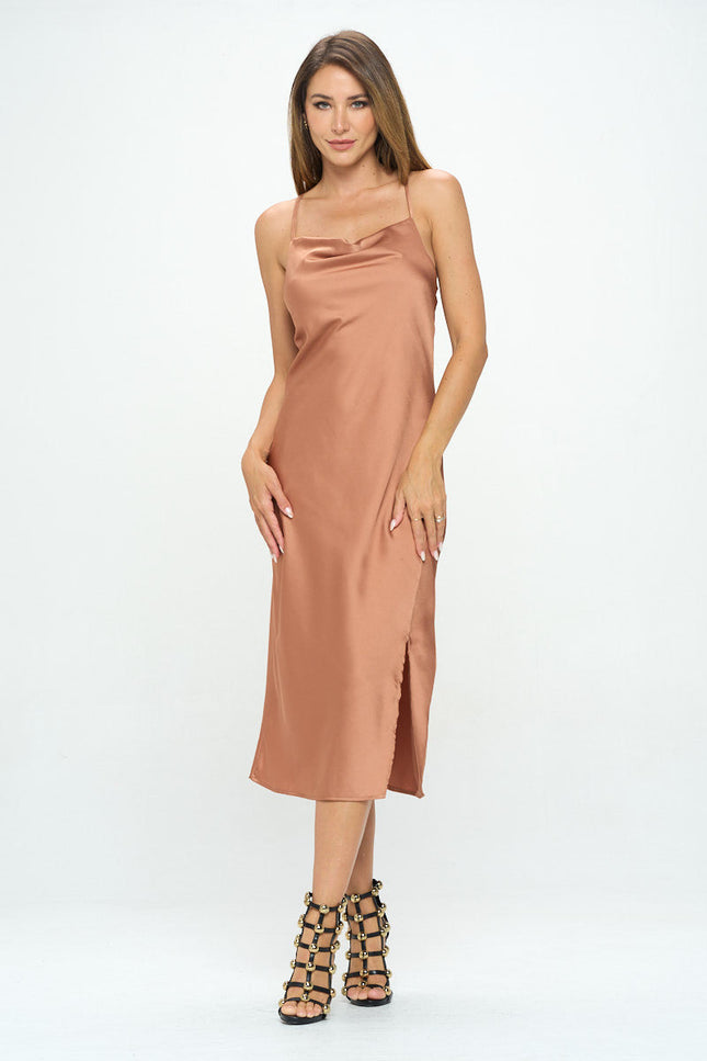 Stretch Silky Satin Bias Slip Dress with Slit-2