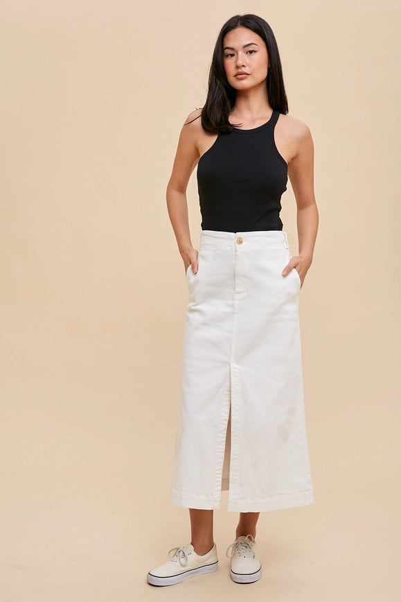 Stretch Twill Pencil Skirt Off-White