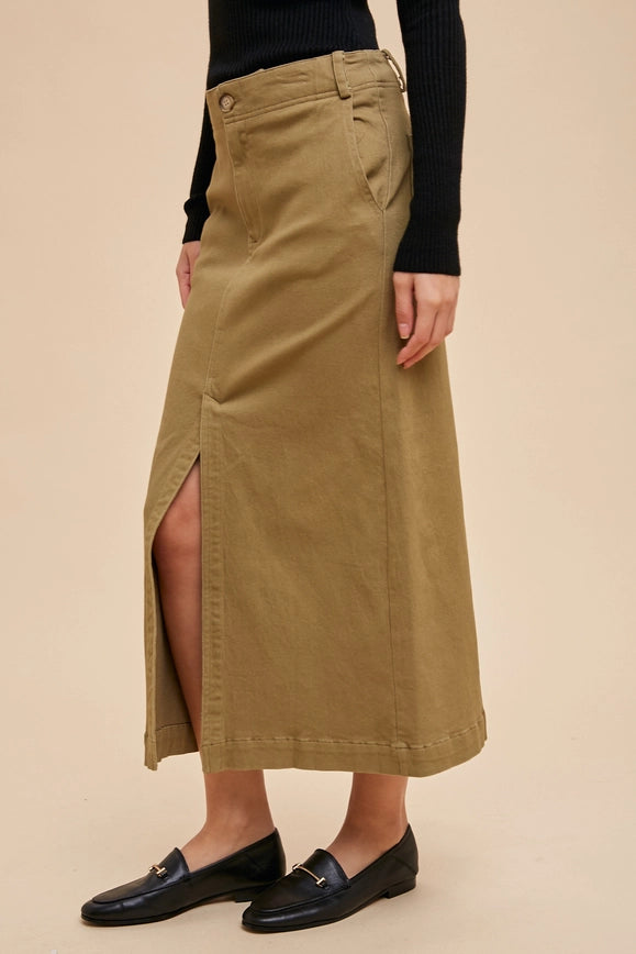 Stretch Twill Pencil Skirt Utility Olive