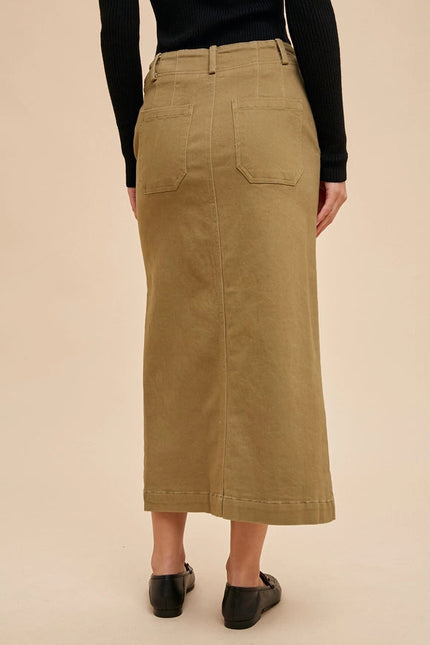 Stretch Twill Pencil Skirt Utility Olive