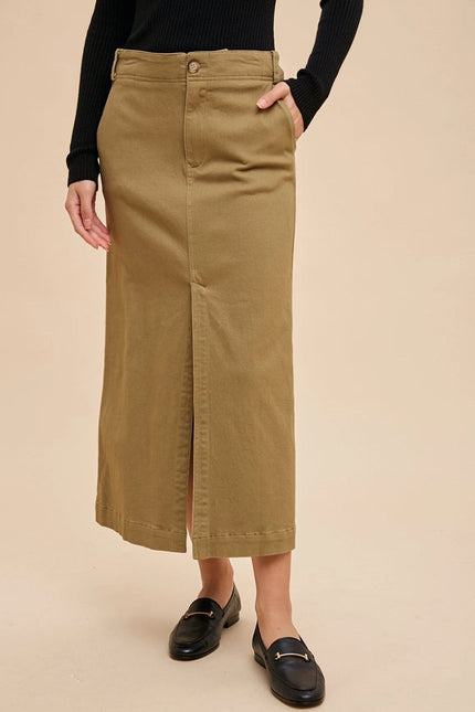 Stretch Twill Pencil Skirt Utility Olive