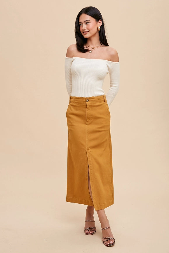 Stretch Twill Pencil Skirt Vintage Mustard