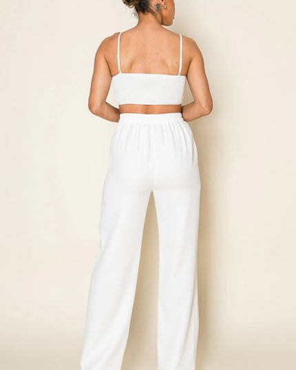 Stretch Woven Bow Front Top & Pant Set