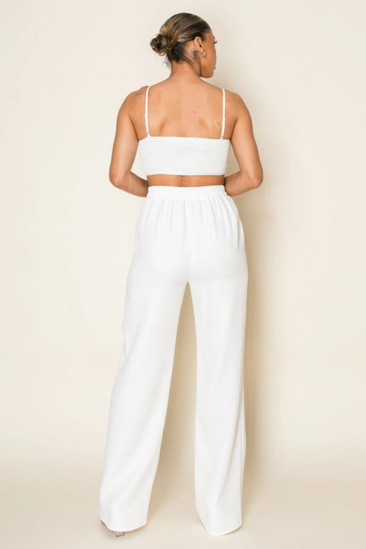 Stretch Woven Bow Front Top & Pant Set