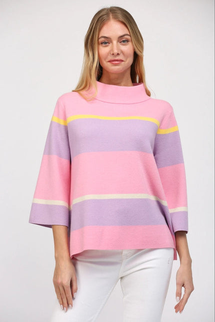 Stripe Jacquard Knit Mock Neck Sweater