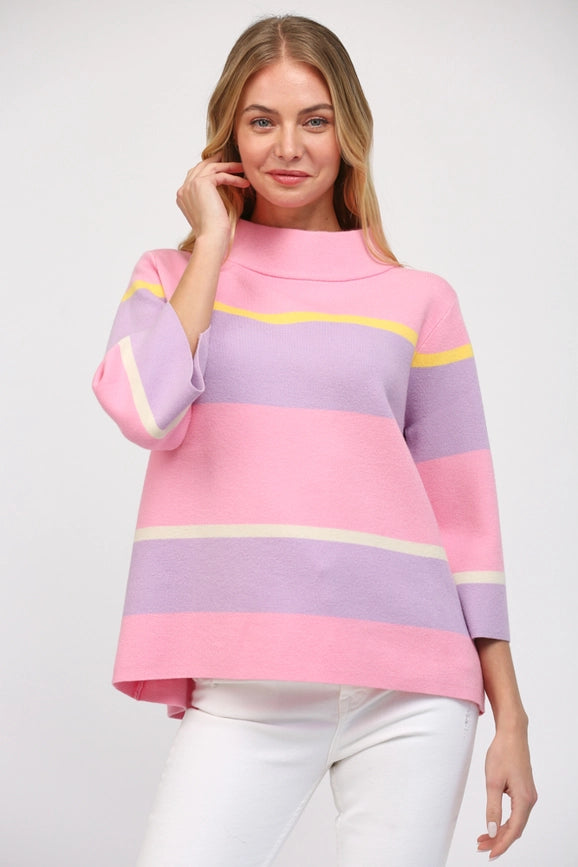 Stripe Jacquard Knit Mock Neck Sweater