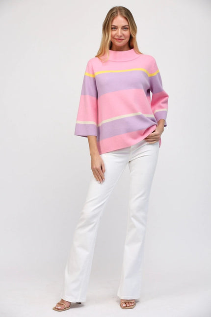 Stripe Jacquard Knit Mock Neck Sweater