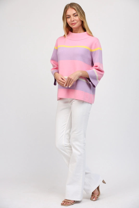 Stripe Jacquard Knit Mock Neck Sweater