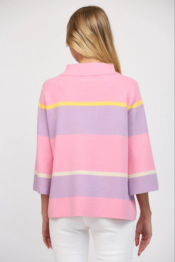 Stripe Jacquard Knit Mock Neck Sweater