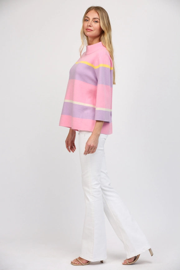 Stripe Jacquard Knit Mock Neck Sweater