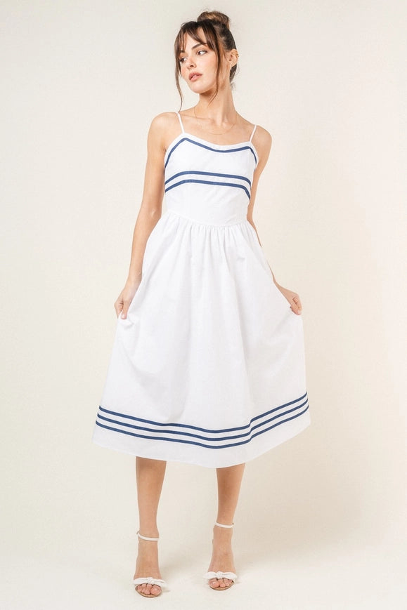 Stripe Lined Spg Strap Midi Dress-Dress-Fore Collection-Urbanheer