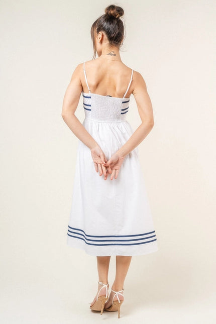 Stripe Lined Spg Strap Midi Dress-Dress-Fore Collection-Urbanheer