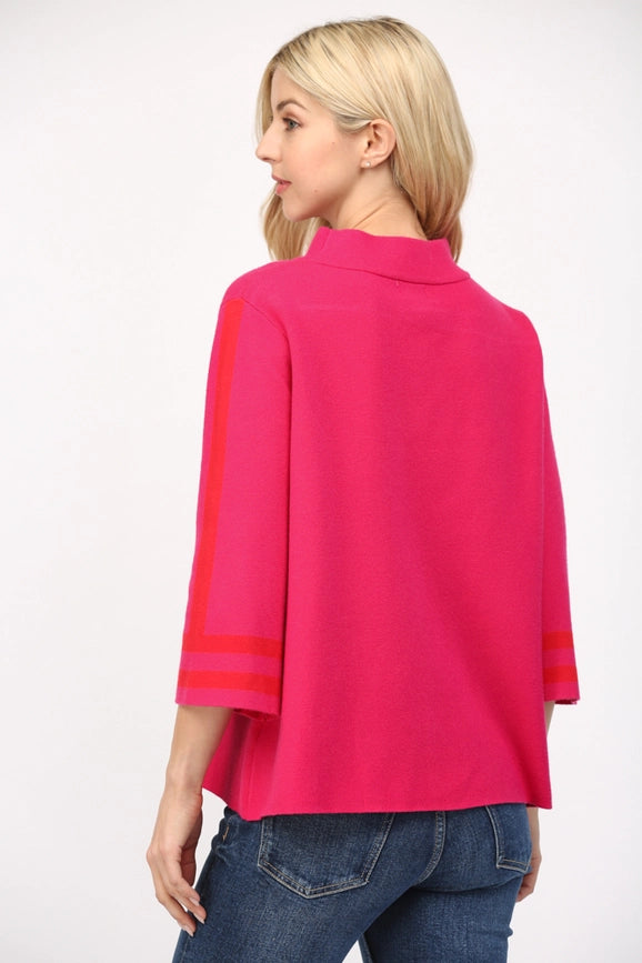 Stripe Mock Neck Sweater FUCHSIA