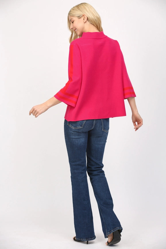 Stripe Mock Neck Sweater FUCHSIA