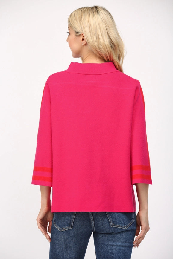 Stripe Mock Neck Sweater FUCHSIA