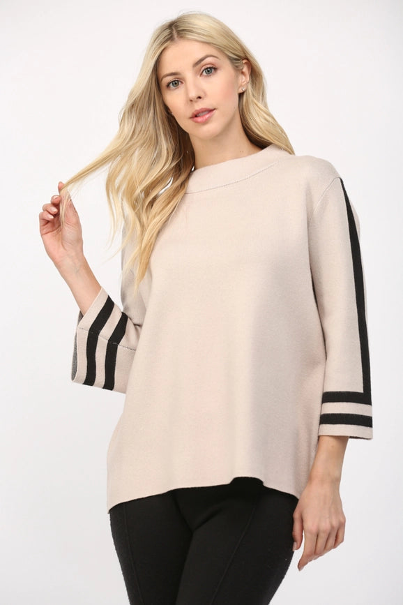 Stripe Mock Neck Sweater SAND