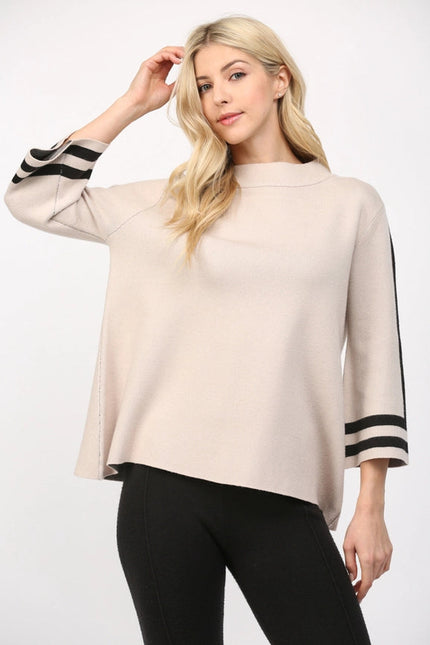 Stripe Mock Neck Sweater SAND